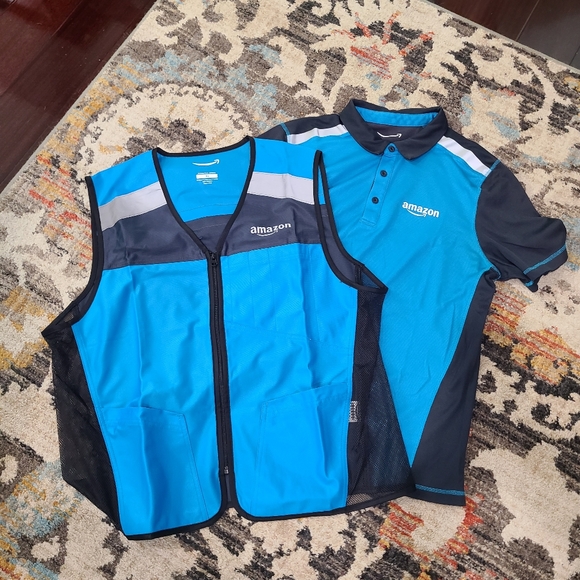 Amazon Other - Amazon Blue Polo Shirt and Vest Set With Hat MENS XL